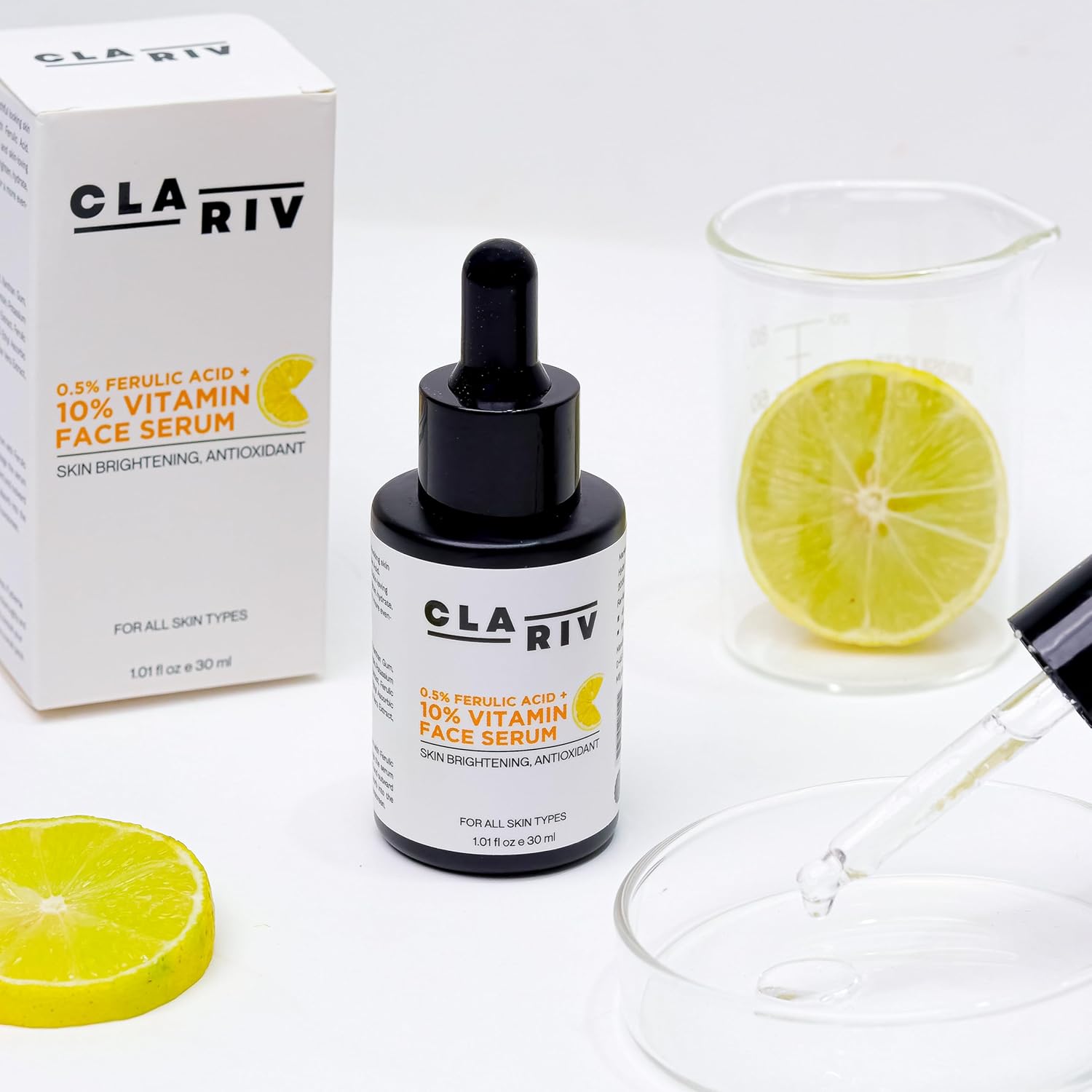 10% Vitamin C Face Serum with Ferulic Acid & Hyaluronic Acid | Brightening Serum for Glowing Skin | Reduces Dark Spots, Pigmentation & Dull Skin | Lightweight Antioxidant Serum for Women & Men – 30ml