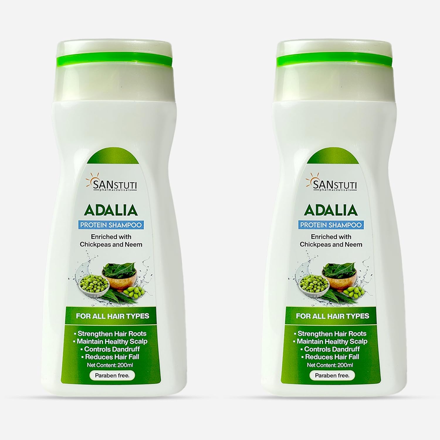 Adalia Protein Shampoo with Chickpeas & Neem | Reduces Hair Fall, Strengthens Roots & Controls Dandruff | Paraben-Free, Sulfate-Free | Maintains Healthy Scalp | For All Hair Types | Daily Use | 200ml | Pack of 2|