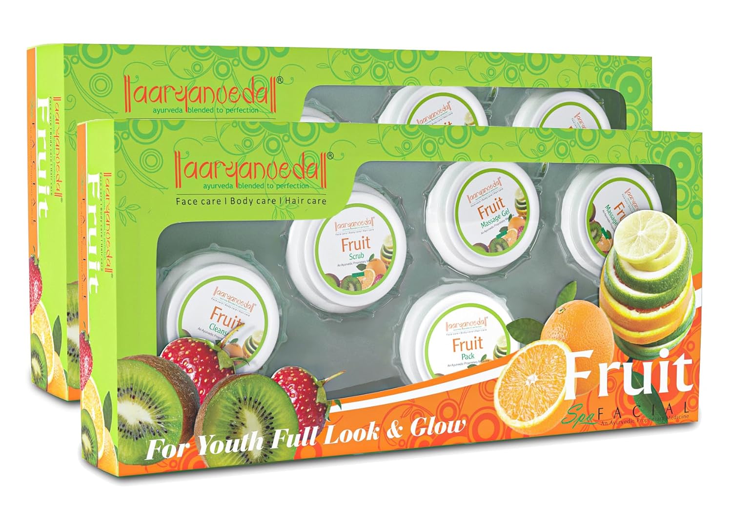 Aryanveda Fruit Facial Kit for Glowing Skin | Scrubbing, Soothing & Nourishing Facial Kit with Natural Fruit Extracts | Brightening & Revitalizing Skin Care for Women - 210g (Pack of 2)