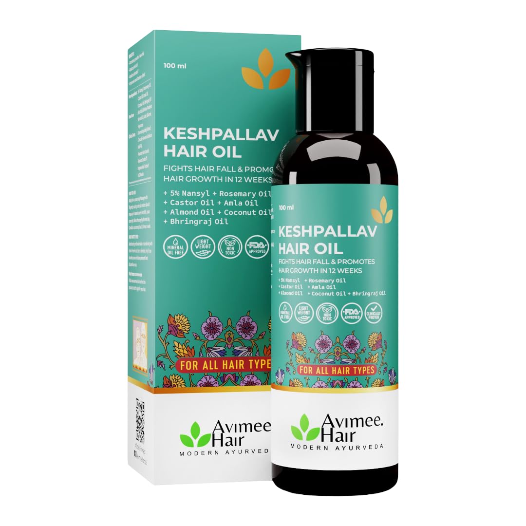 Avimee Herbal Keshpallav Hair Oil for Hair Growth | For Both Men & Women | Helps to reduce Hair Fall | With Rosemary, Castor, Amla, Coconut and Bhringraj Oil | Mineral Oil Free | 100 ml