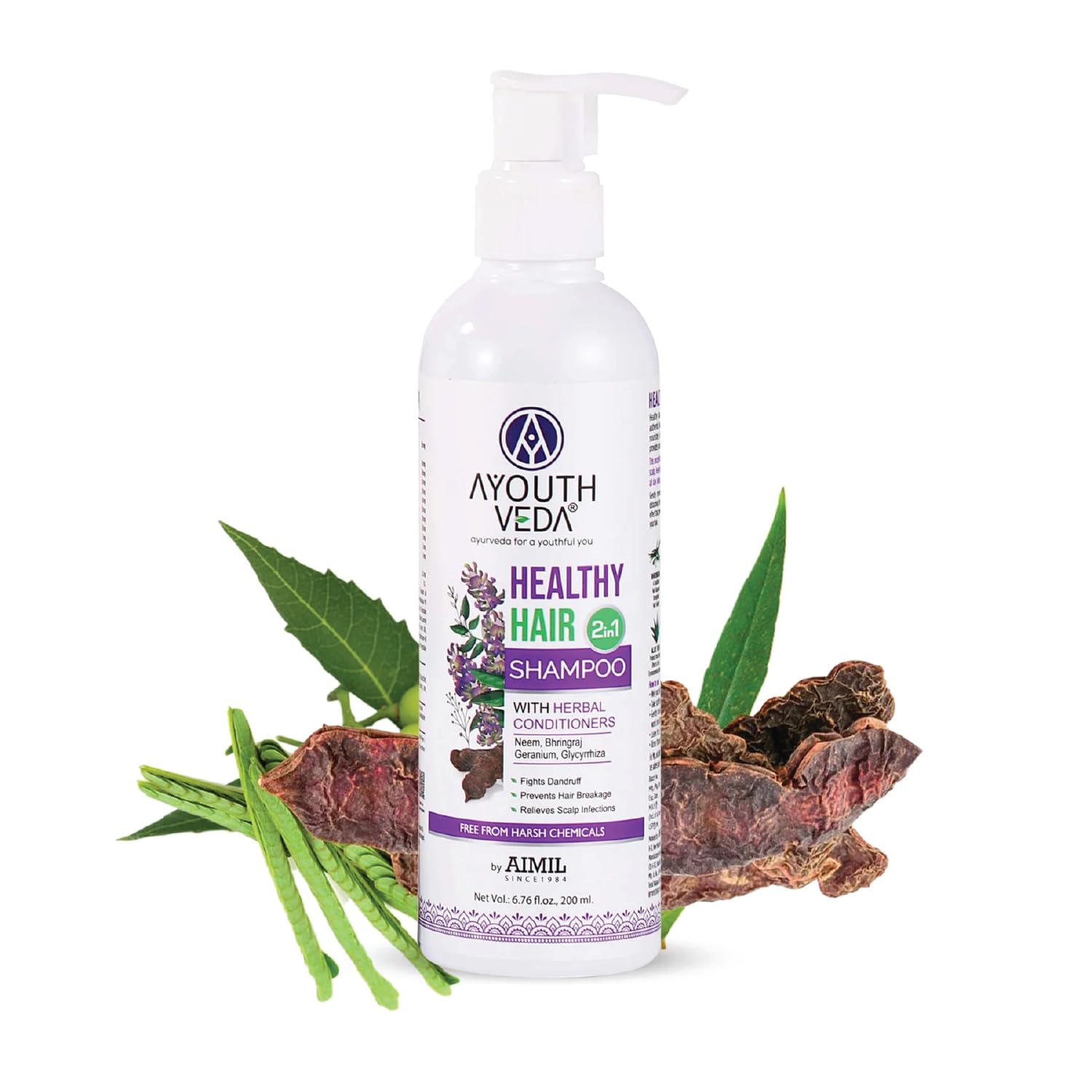 Ayouthveda Healthy Hair Shampoo with Bhringraj & Shikakai | 2-in-1 Shampoo & Conditioner | Dandruff Care with Neem & Lemon | Cleanses Scalp & Nourishes Hair | For All Hair Types | 200 ml (Pack of 1)