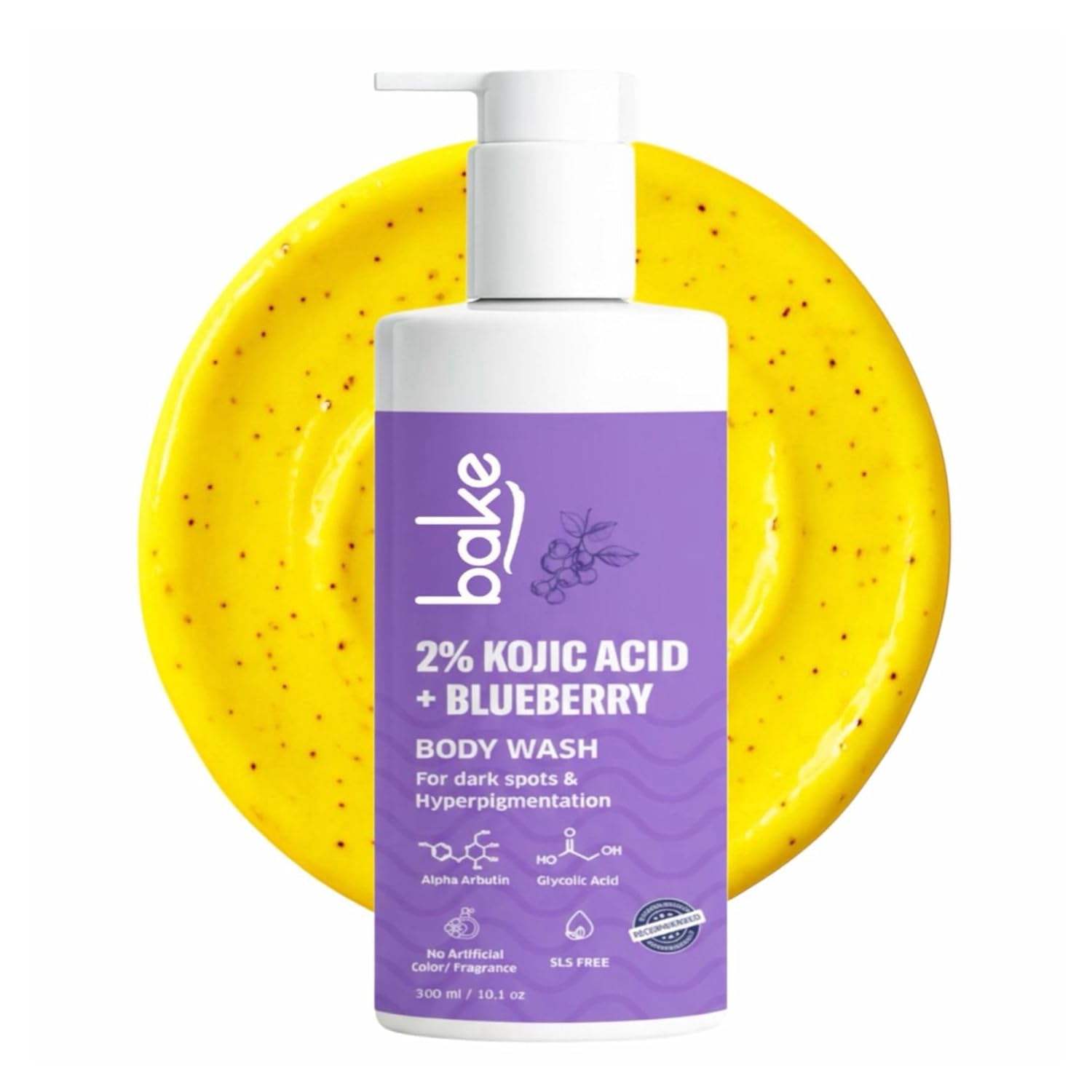 BAKE 2% Kojic Acid Brightening Body Wash (300 ml) with Glycolic Acid & Alpha Arbutin | De-Tan Body Wash | For Pigmentation & Tan Removal | For Knees & Elbows | Dark Spots & Sun Damage | For Men & Women