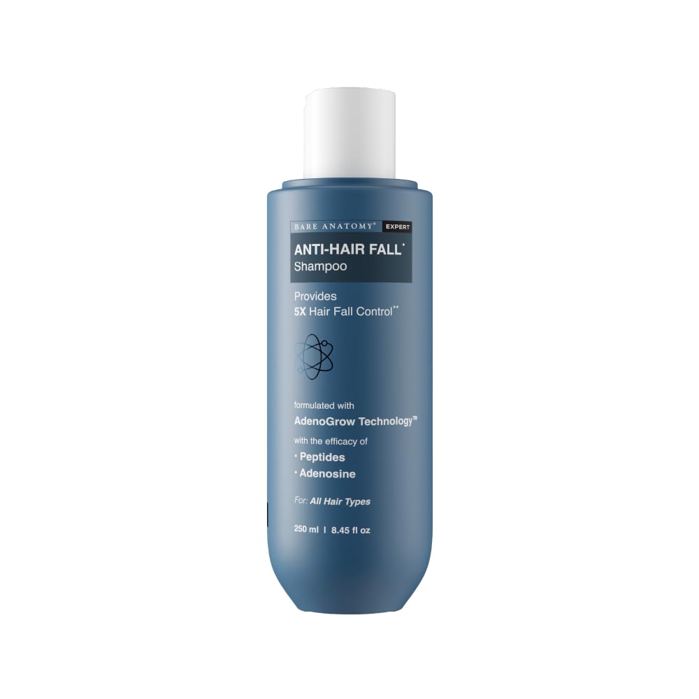 Bare Anatomy Anti-Hair Fall Shampoo | Provides 5x Hair Fall Control | pH 4.6 | Adenosine & Peptides | Strengthens Weak Roots & Reduces Breakage | Sulphate & Paraben Free | Unisex | 250ml