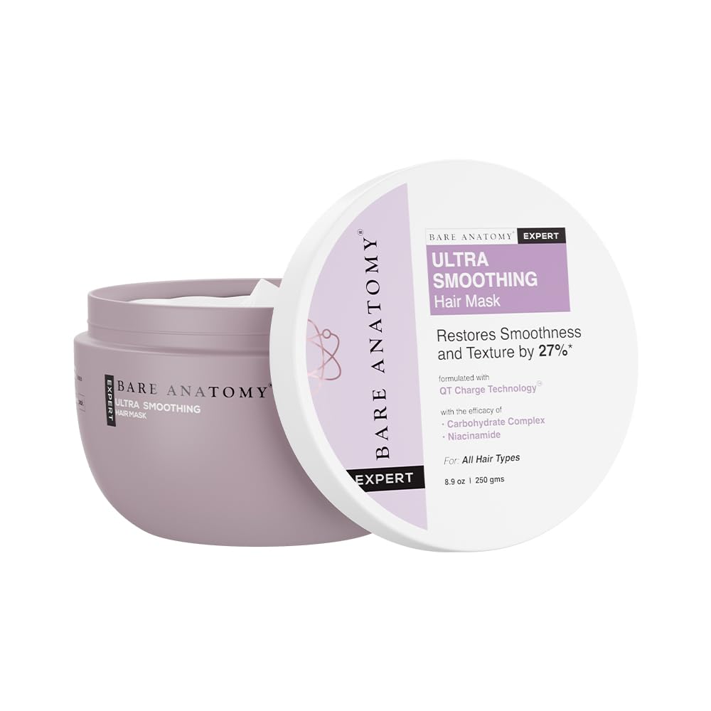 Bare Anatomy Ultra Smoothing Hair Mask For Dry & Frizzy Hair | Restores Smoothness & Texture by 27% | Powered By Carbohydrate Complex & Niacinamide | For Women & Men | SLS & Paraben Free | 250gm