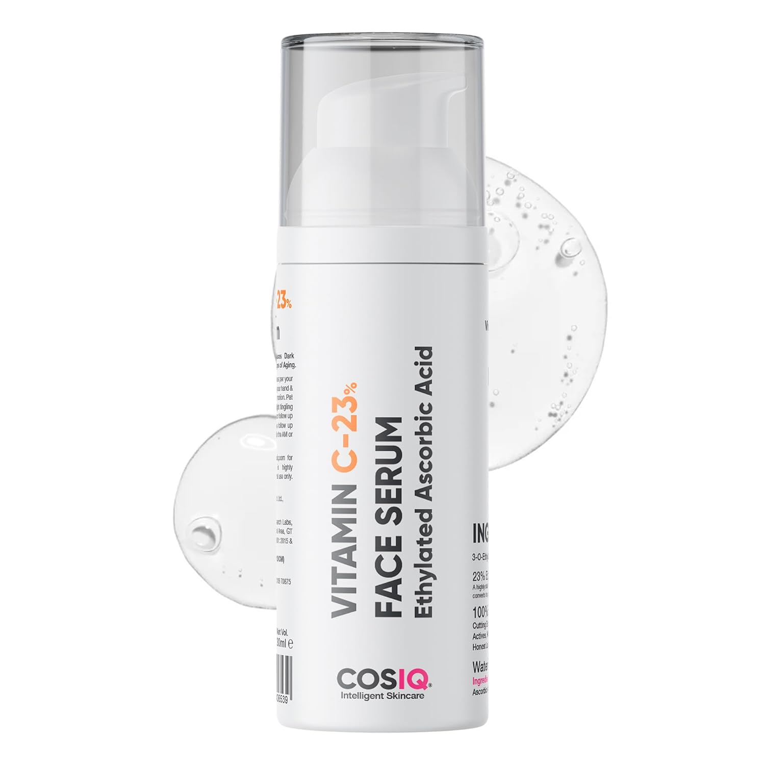 Cos-IQ 23% Vitamin C Face Serum for Glowing Skin 30ml| Advanced Molecular Skincare Technology | Highly Stable, Non Irritating, Non Sticky| Brightening & Hydrating Formula For Men & Women