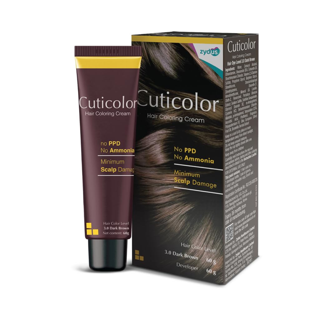 Cuticolor Permanent Hair Color Cream|#1 Dr Prescribed|For Sensitive Skin|Eco Mechanism For Preserving Scalp Health|Enriched With Portulaca & Boseivela Extracts Dark Brown, 60G (Pack Of 1)
