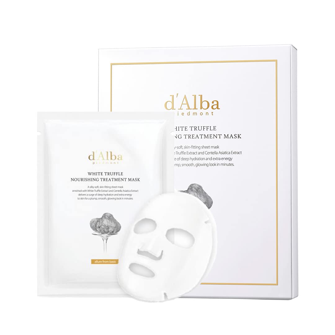 d'alba Piedmont Italian White Truffle Nourishing Treatment Mask, Vegan Skincare, Nourishing And Soothing Sheet Mask For Dry And Tired Skin, Safe For Sensitive Skin, Deep Hydration Mask, 5 Count