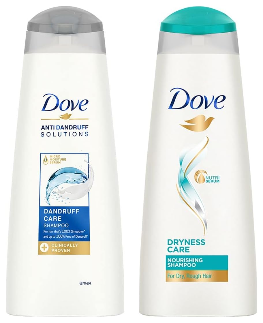 Dove Dryness Care Shampoo, 340ml & Dandruff Care Shampoo, 340ml