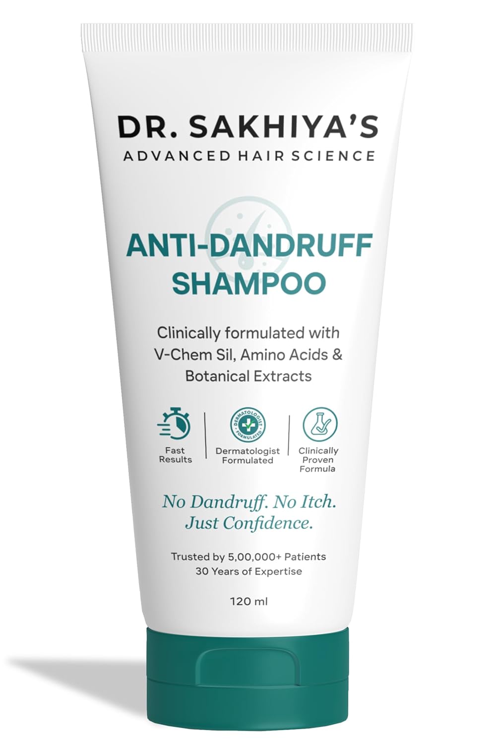 Dr. Sakhiya’s Anti-Dandruff Shampoo with V-Chem Sil & Amino Acids (120ml) – Dermatologist Formulated for Itchy Scalp Relief | Paraben-Free | Contains Botanical Extracts | For Men & Women (Pack of 1)