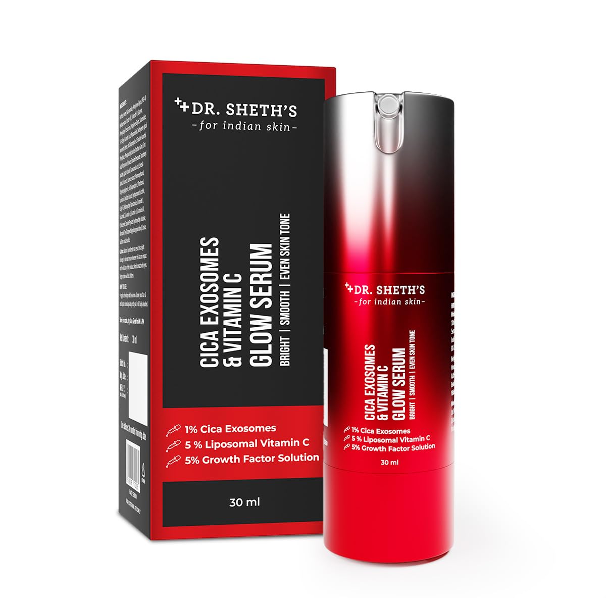 Dr. Sheth's Cica Exosomes & Vitamin C Glow Serum | Advanced Glow Serum for Intense Brightening | Advanced Glow Technology | Helps Reduce Dark Spots & Promotes Skin Regeneration | All Skin Types | 30ml
