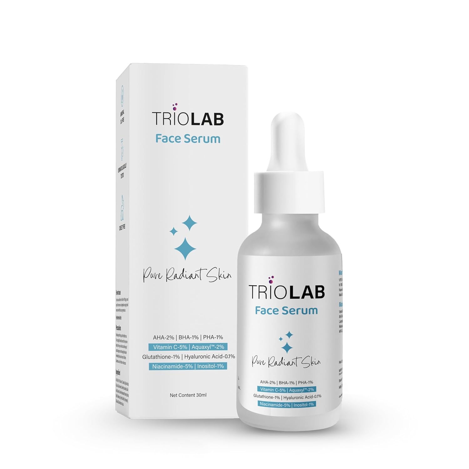 Face Serum 30ml | 5% Niacinamide & 5% Vitamin C for Men & Women | AHA, BHA, PHA Exfoliation for Glowing Skin | Fades Dark Spots, Minimizes Pores & Hydrates with Hyaluronic Acid