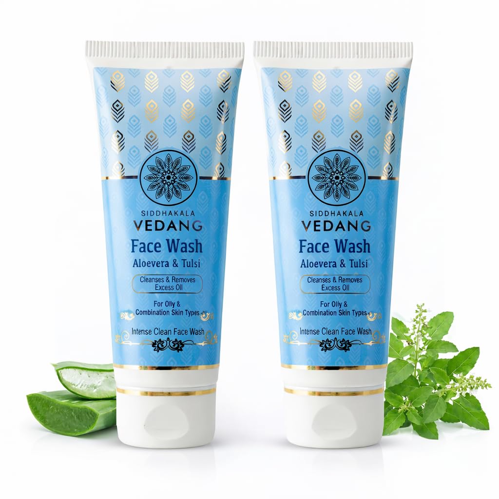 Face Wash (Aloe Vera & Tulsi) for Gentle Cleansing & Skin Care | Ayurvedic Herbal Formula with Aloe Vera, Tulsi & Khadir for Hydrated, Clean, Soft & Revitalized Skin - 100ml (Pack of 2)