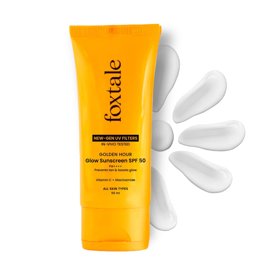 Foxtale Glow Sunscreen SPF 50 PA++++ with Vitamin C & Niacinamide, In-Vivo Tested, Sensitive-Skin Friendly, Made with 100% New-Gen Filters, Lightweight, Non-Greasy, No White Cast |For Men & Women 50ml