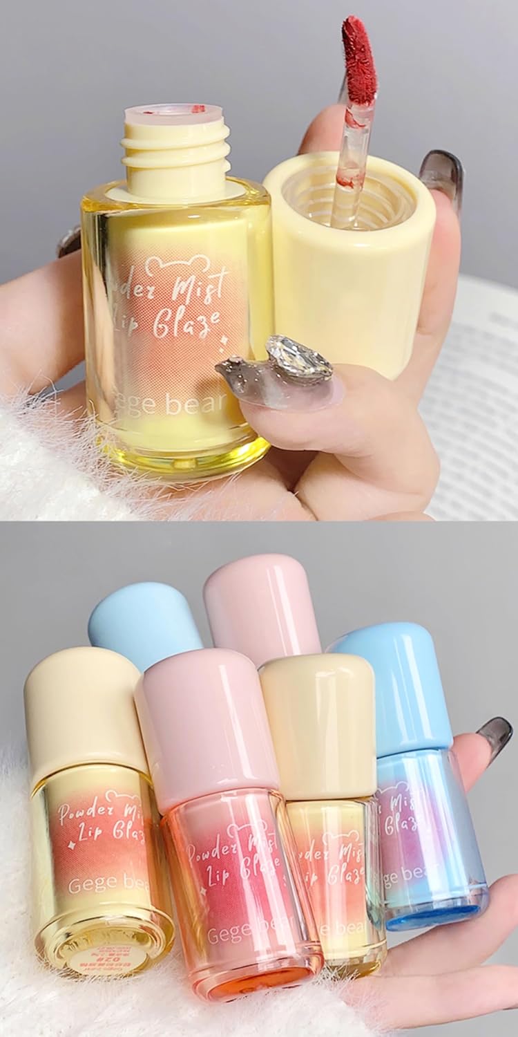 Gege Bear Powder Mist Lip Glaze | Ultra-Fine Soft Matte Finish | Lightweight & Long-Lasting | 6 Gorgeous Shades | Fluffy Cloud Lip Tint Effect | Smooth & Luxurious Texture | Modern & Chic Lip Makeup for Women (01# Naked Fog Powder Peach, 2.5g)