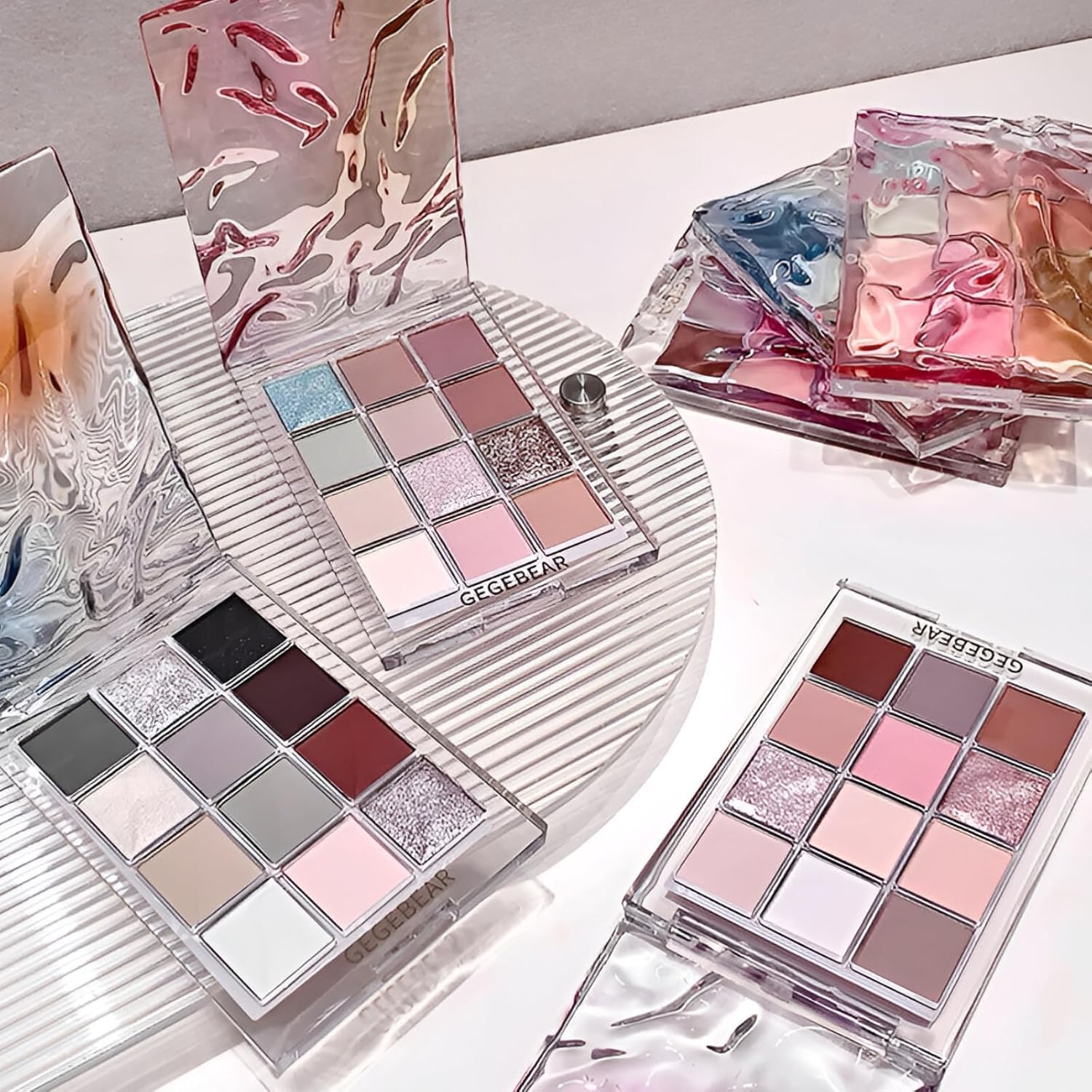 Gege Bear Water Ripple Colorful Eyeshadow Palette | Glitter Shimmer Matte Multi-Finish | Create Charming Layered Eye Looks | 12-Color Eye Makeup Palette | Soft Pastel Pink Brown Gray Shades | Easy Blending No-Fallout Application | Affordable Luxury Eyeshadow for Teens and Women (03#Palette, 800mgX12)