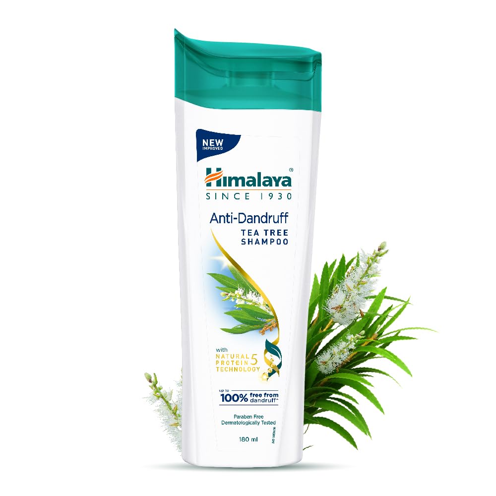 Himalaya Anti-Dandruff Tea Tree Shampoo, Removes up to 100% Dandruff, Soothes Scalp & Nourishes Hair, with Tea Tree oil and Aloe Vera, for men and women, 180ml