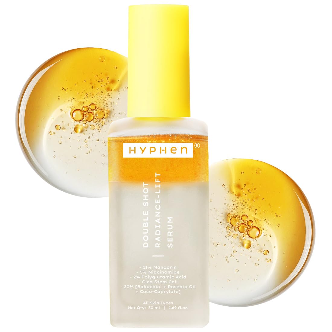 Hyphen 18% Brightening + 20% Collagen Face Serum | Double Shot Serum with 11% Mandarin 5% Niacinamide 2% PGA & Bakuchiol | Winter Skincare | Brightening, Hydrating & Collagen Boost for Dry Skin - 50ml