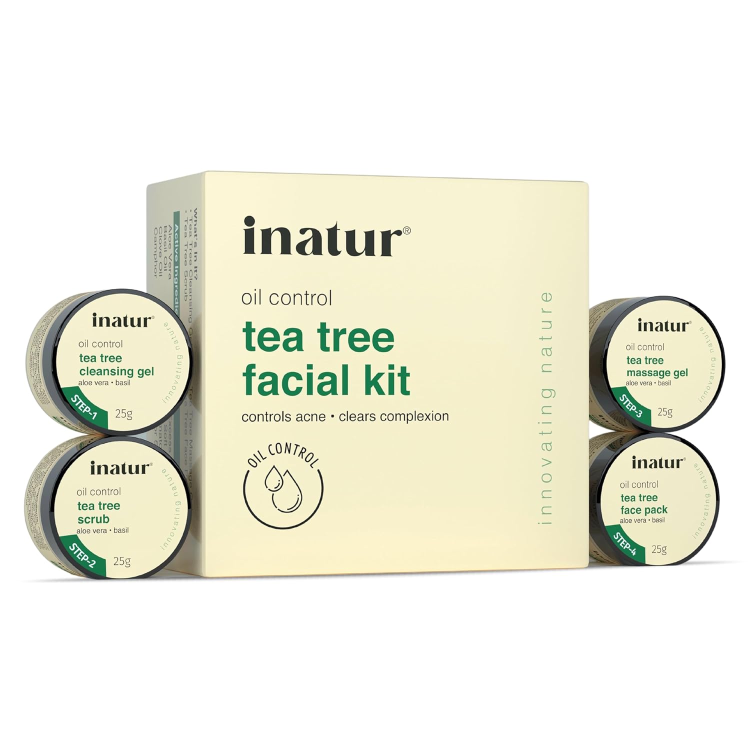 inatur Tea Tree Facial Kit 100g – Natural Complete Skincare Kit for Glowing & Clear Skin | Includes Cleanser, Scrub, Massage gel & Face Pack | For Oily, Combination & Acne Prone Skin | Unisex