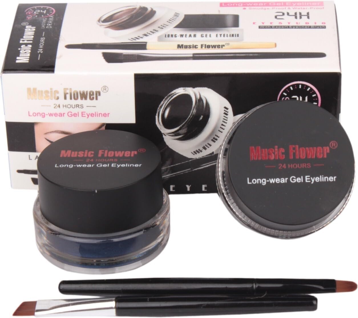 JIMIRE Long-Wear Gel Eyeliner Set, Black and Brown, Matte Finish, with Brushes Music Flower Gel Eyeliner, Black and Brown Eyeliner Waterproof Long Lasting Smudge Proof Gel Liner with 2 Brushes, Easy to Apply Eye Makeup 3 g, 24 Hours, Set of 2