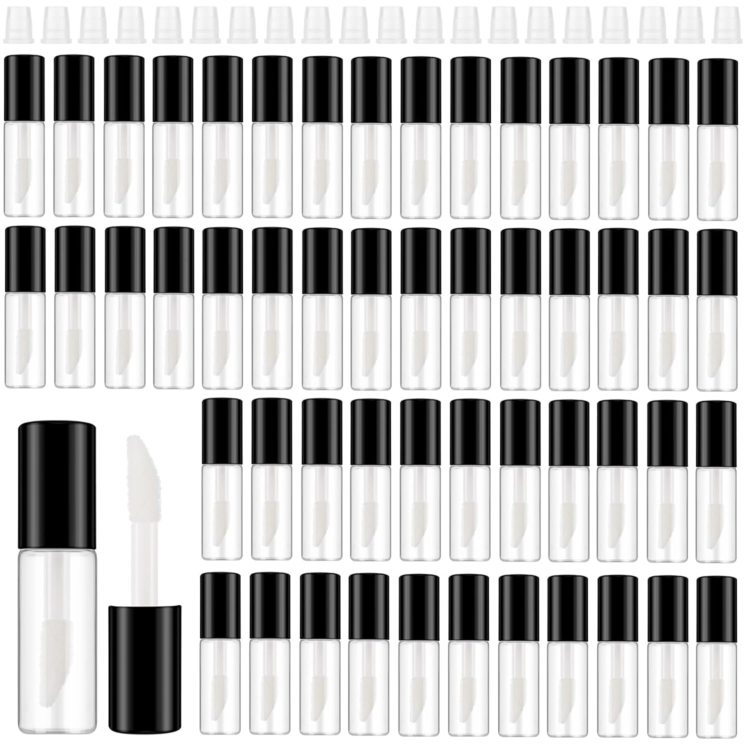 Jinei 150 Pcs 1.2ml Plastic Clear Mini Lip Gloss Tubes Transparent Refillable Empty Lip Balm Bottles Lipstick Lip Gloss Containers for Girl Women DIY Makeup Lip Sample Travel (Black)