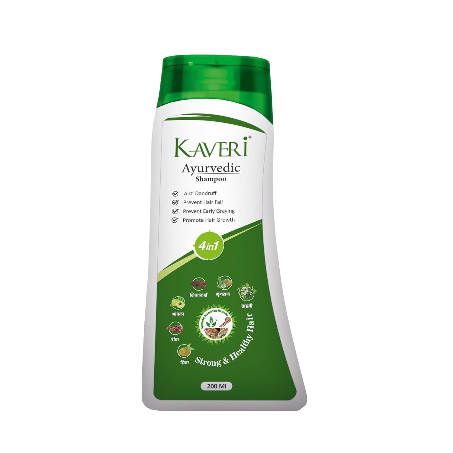 Kaveri Ayurvedic Shampoo 4-in-1 - Anti Dandruff, Hair Fall Control, Prevents Early Greying & Promotes Hair Growth - With Amla, Shikakai, Bhringraj, Reetha & Neem - 200 ml