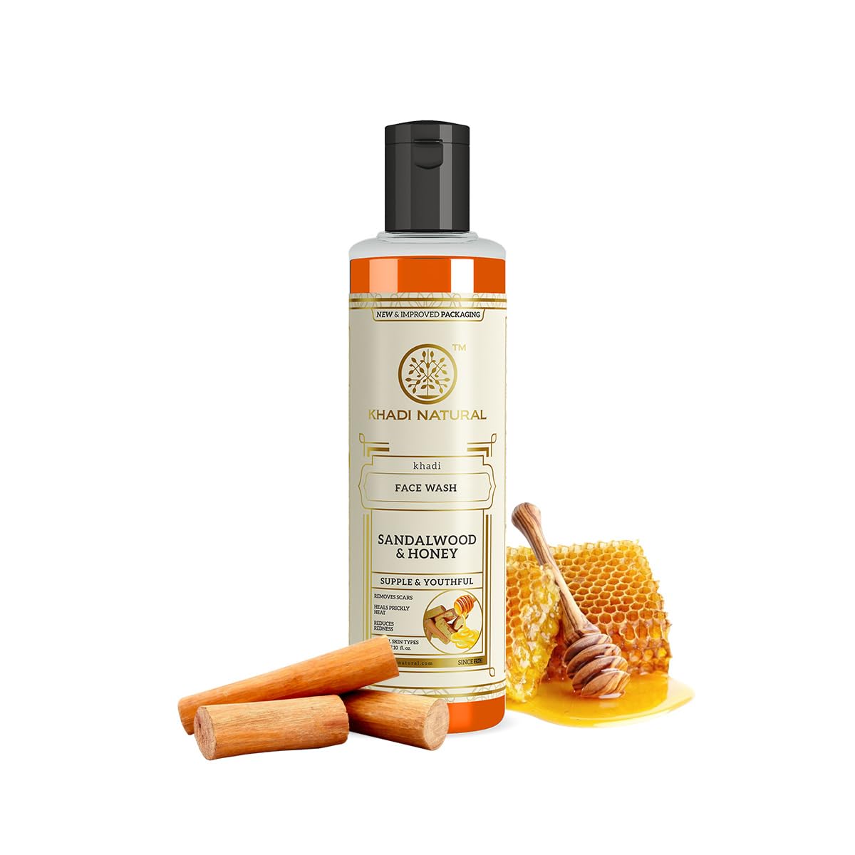 Khadi Natural Sandalwood & Honey Face Wash | Herbal Face Cleanser for Radiant Looking Skin | Helps Cleanse Skin & Improve Skin Texture | Gentle Daily Skin Care Formula | Suitable for All Skin Types | 210ml
