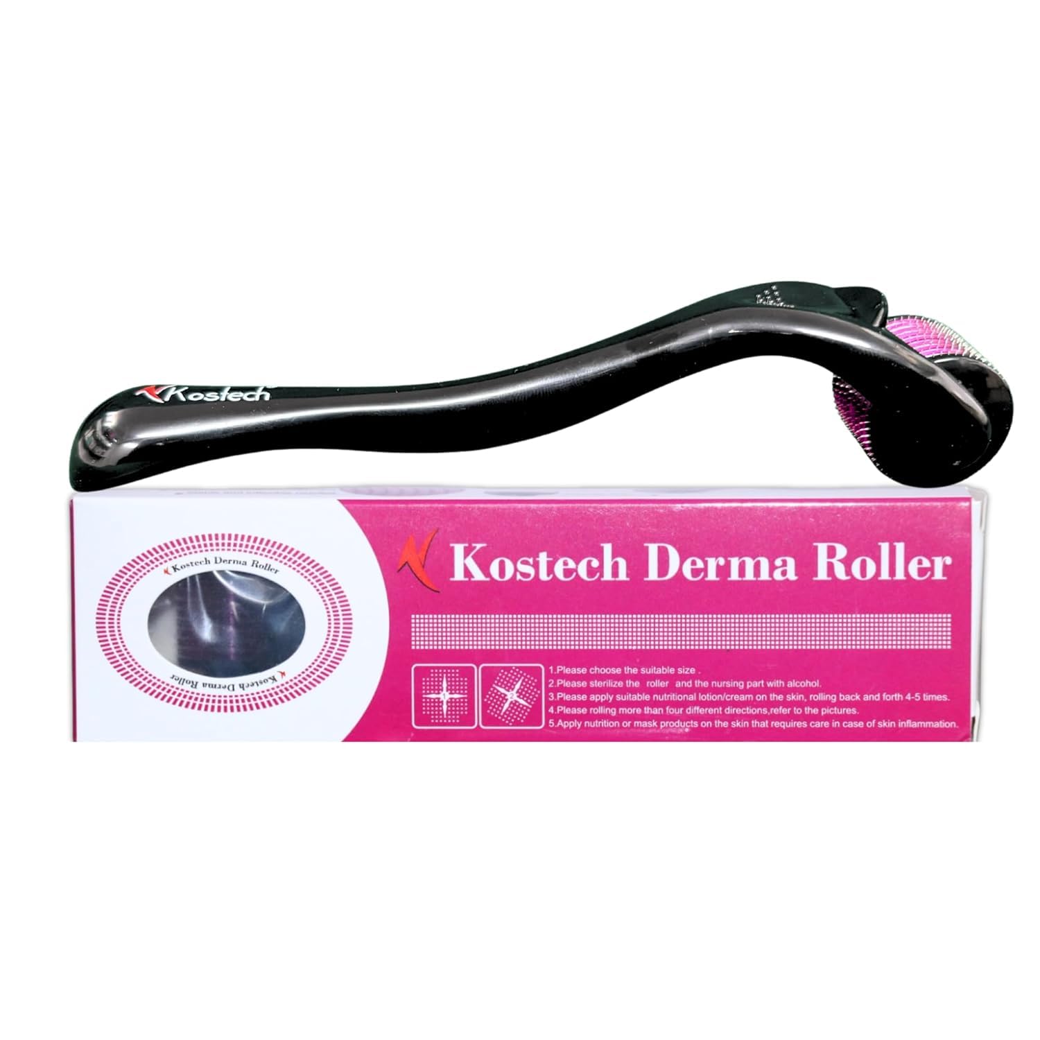 Kostech Derma Roller for Hair Growth & Beard Growth | 540 Titanium Microneedle Roller for Face & Scalp | Skin Care Tool for Acne Scars, Wrinkles & Hair Regrowth (0.25mm / 0.5mm / 1.0mm / 1.5mm / 2.0mm / 2.5mm) (Pack of 1, 0.5mm)
