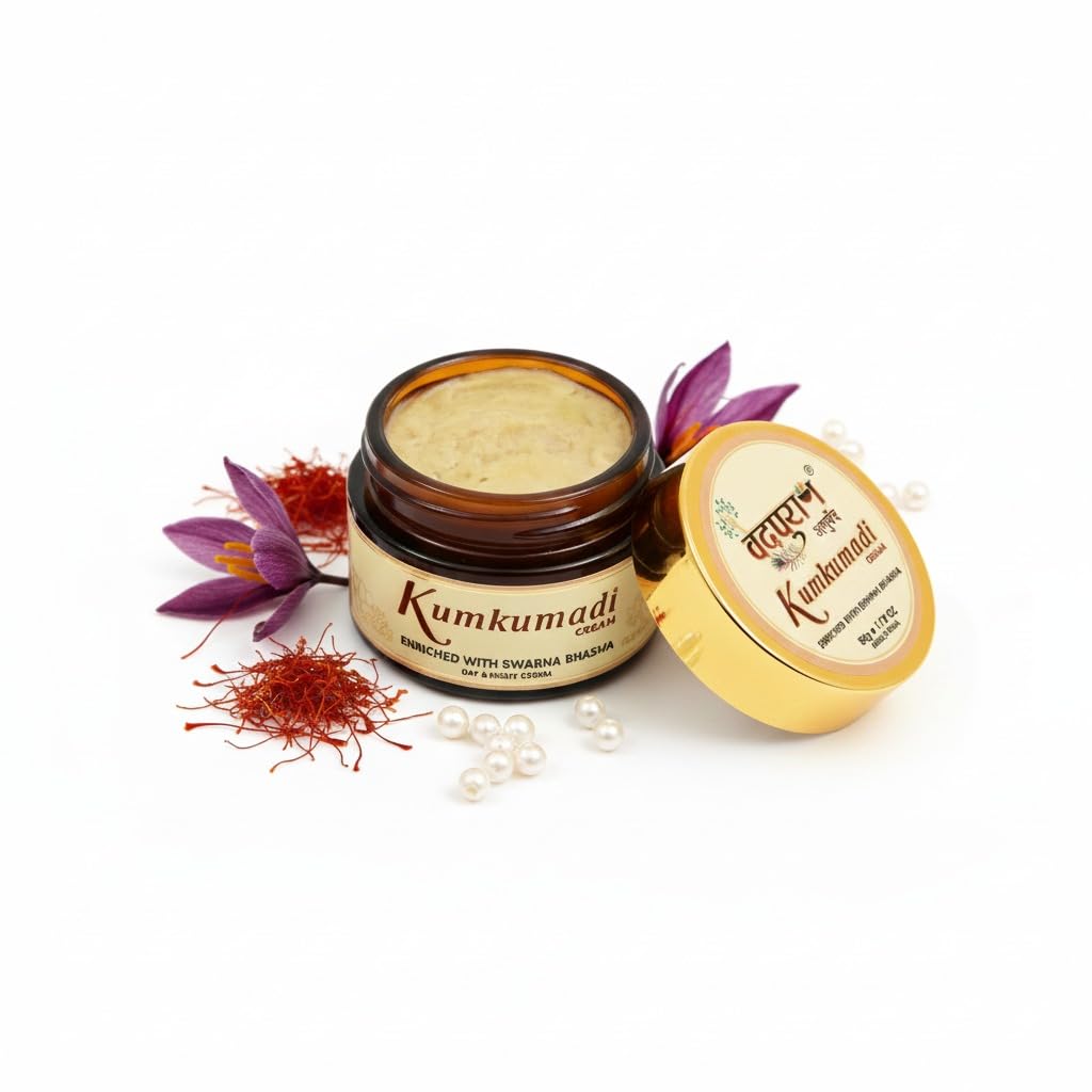Kumkumadi Face Cream | Enriched with Kumkumadi Oil, Saffron, Swarna Bhasma & Mukta pishti | Ayurvedic Night & Day Cream | Brightening, Pigmentation & Anti-Aging Skin Care | 50 g