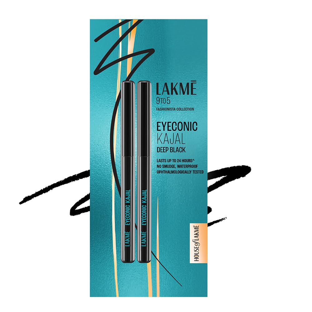 Lakme Eyeconic Black Kajal 0.35 g (Combo Pack of 2) Matte Kohl Liner in a Twist Up Pencil - Waterproof|| Smudge Proof & Long Lasting Eye Makeup