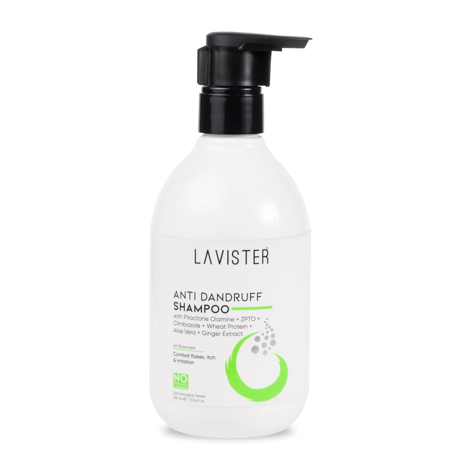 LAVISTER Anti Dandruff Shampoo Reduces Dandruff & Strengthens Hair with Piroctone Olamine, Wheat Protein, Zinc & Aloe Vera | Soothes Itchy Scalp & Removes Flakes |No Harmful Chemicals, Paraben & Sulfate Free | For All Hair Types | 300ml | Haircare Routine