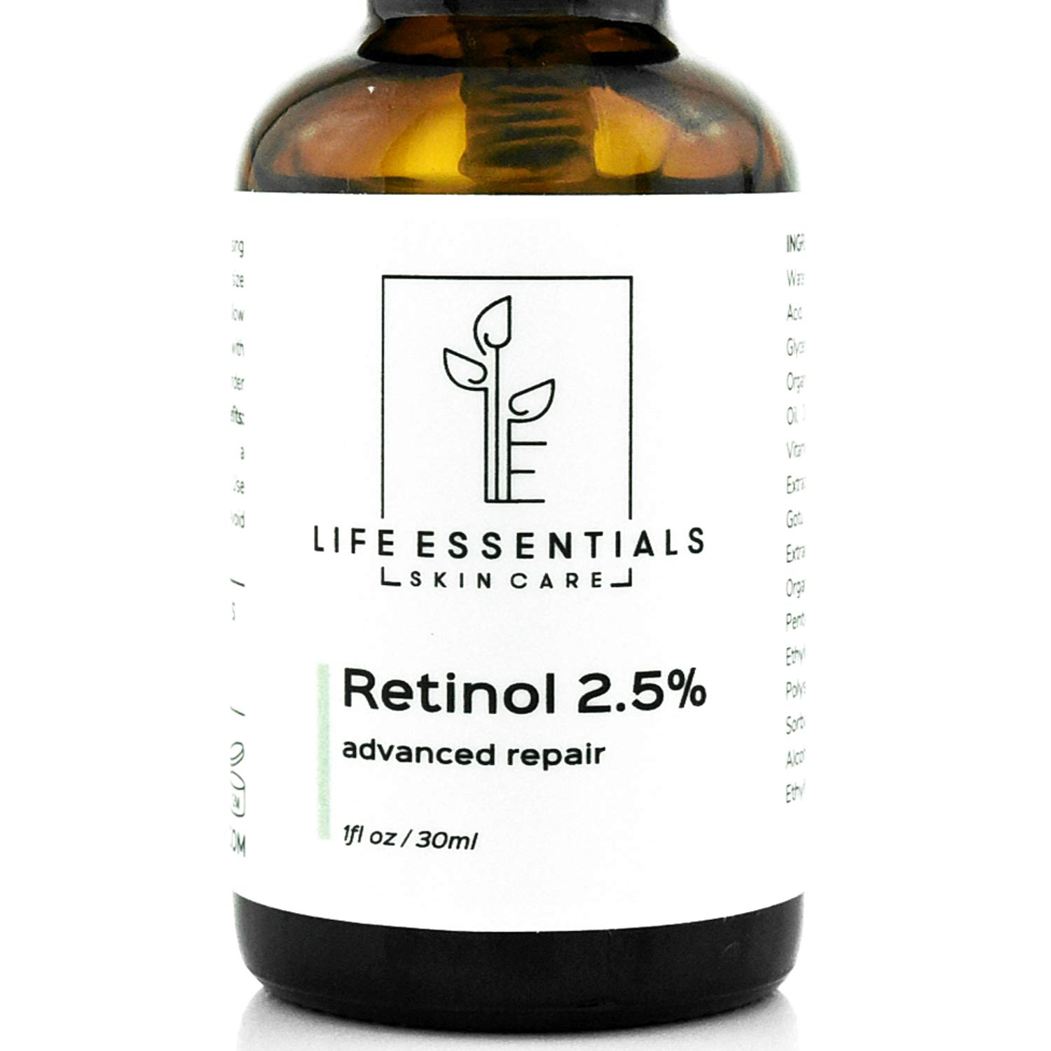 Life Essentials Skin Care Retinol Serum 2.5% for Wrinkles, Fine Lines, Acne Scars, Skin Blemishes & Minimizes Pores -.