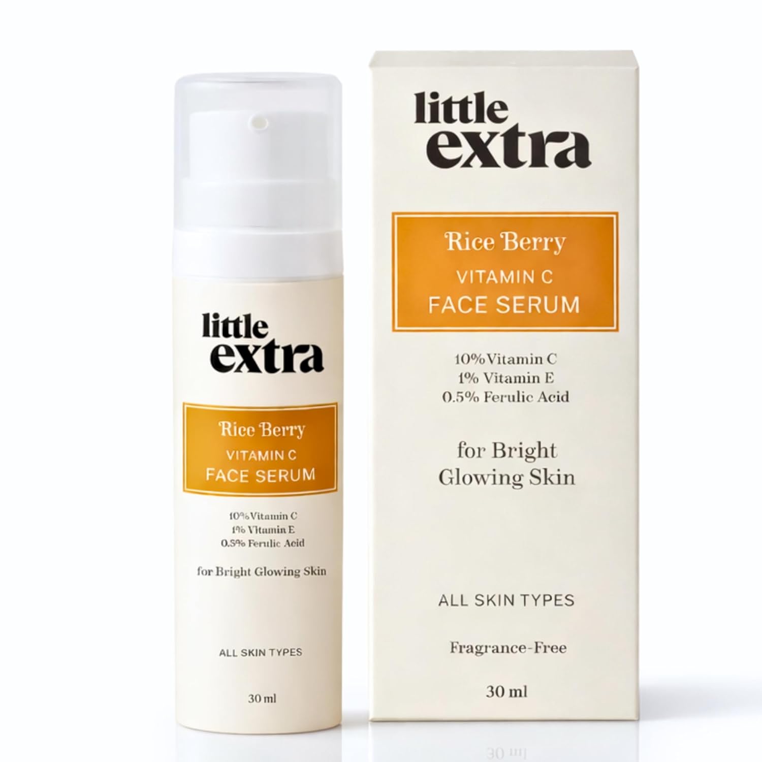 Little Extra Rice Berry 10% Vitamin C Face Serum for Glowing, Bright Skin - Fade Dark Spots, for Dull Skin, Uneven Skin Tone, Non Irritating, All Skin Types, Women and Men, 30ml