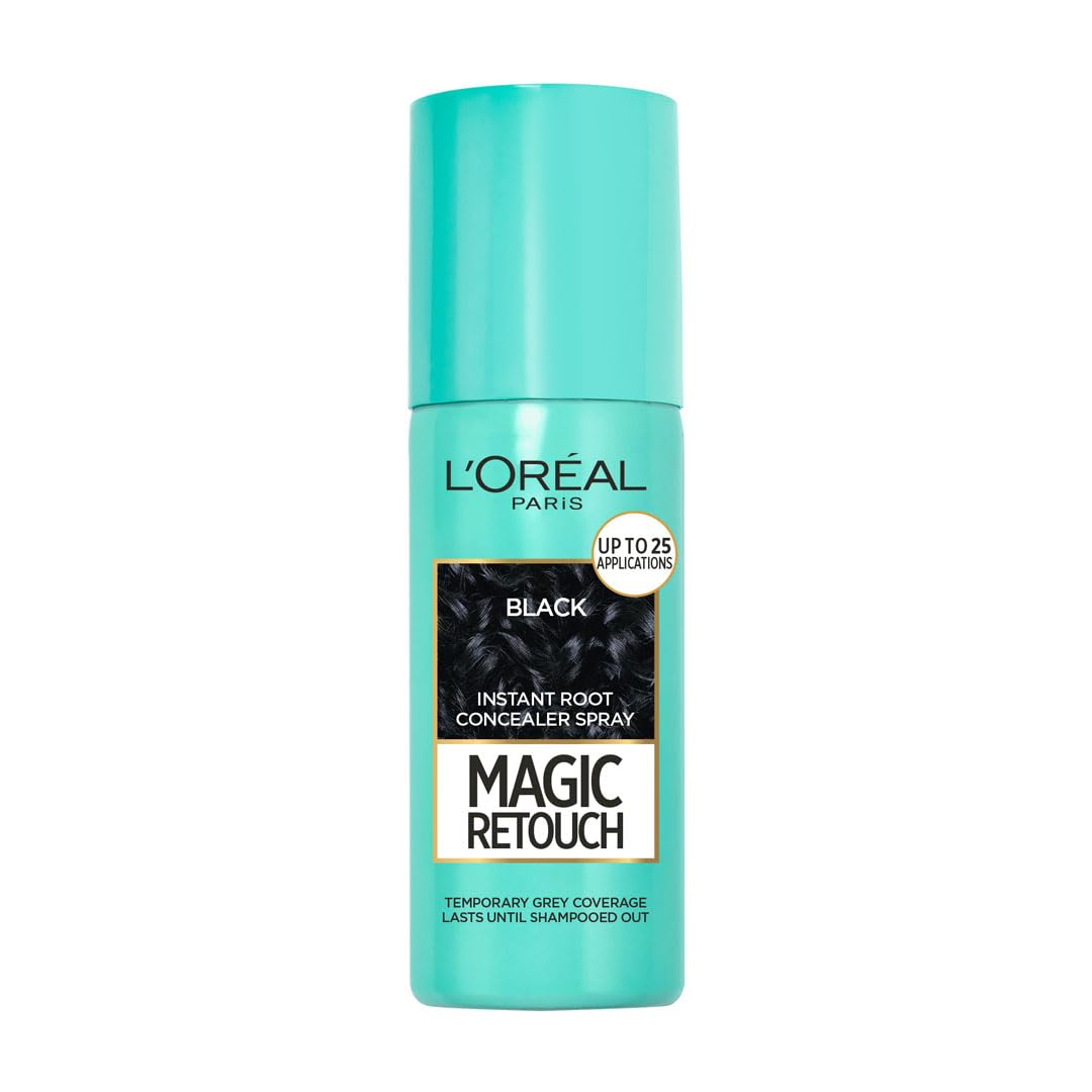 L'Oreal Paris Magic Retouch Instant Root Concealer Spray - Black, Volume-75 ml, For All Hair Types, Instant Grey Coverage, Water-proof, Transfer-proof & Quick-drying Formula