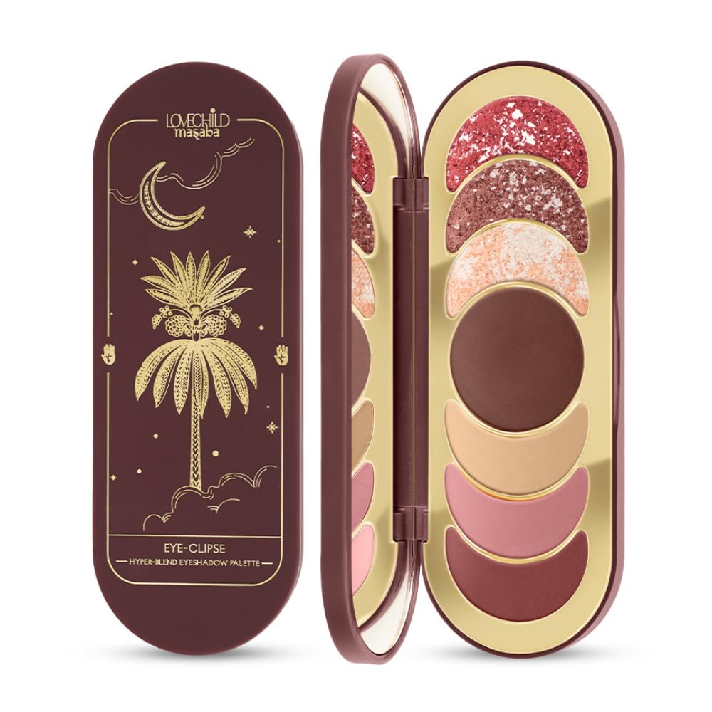 Lovechild Masaba Hyper-Blend Eyeshadow Palette,7-In-1 Matte & Shimmer Colors(Cosmo Glitz),Intense Pigment,Blendable,Infused With Vitamin E & Jojoba Oil,Travel Friendly Eye Makeup,11 G,Multicolour
