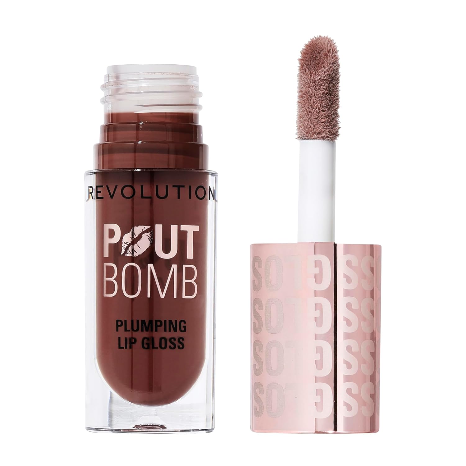 Makeup Revolution Pout Bomb Plumping Gloss – Espresso Cool Nude | 3-in-1 Lip Plumper + Gloss + Treatment | With Hyaluronic Acid, Vitamin E & Peppermint | Glass-Like Shine, Non-Sticky Finish | 100% Vegan & Cruelty-Free | 4.6ml