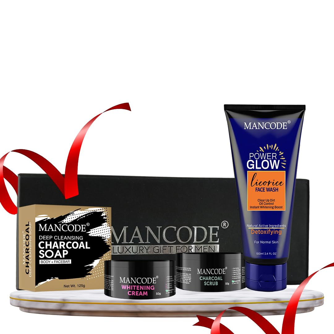 MAN CODE Men's Skincare Gift Set - Brighten & Revitalize | Complete Skincare Collection, Radiant Skin | Face Wash, Whitening Cream, Scrub, Soap in Stylish Gift Box