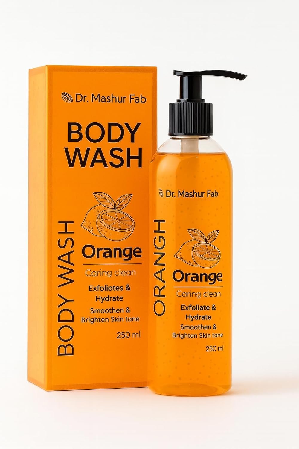 MASHUR FAB Body Wash – Exfoliating & Hydrating Formula | Brightens Skin Tone | 250ml Multiple Fragrance (1, Oorange)