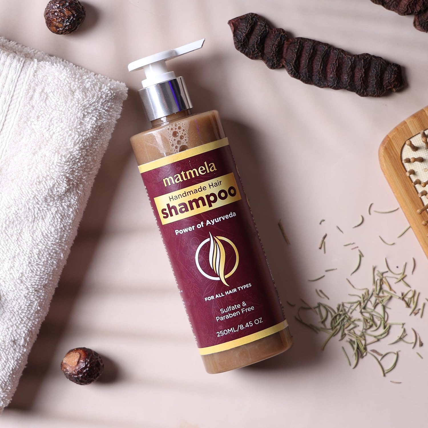 Matmela Ayurvedic Hair Shampoo – Natural Formula for Hair Growth, Fall Control & Dandruff | Sulfate & Paraben Free | Suitable for All Hair Types | 250ml bottle