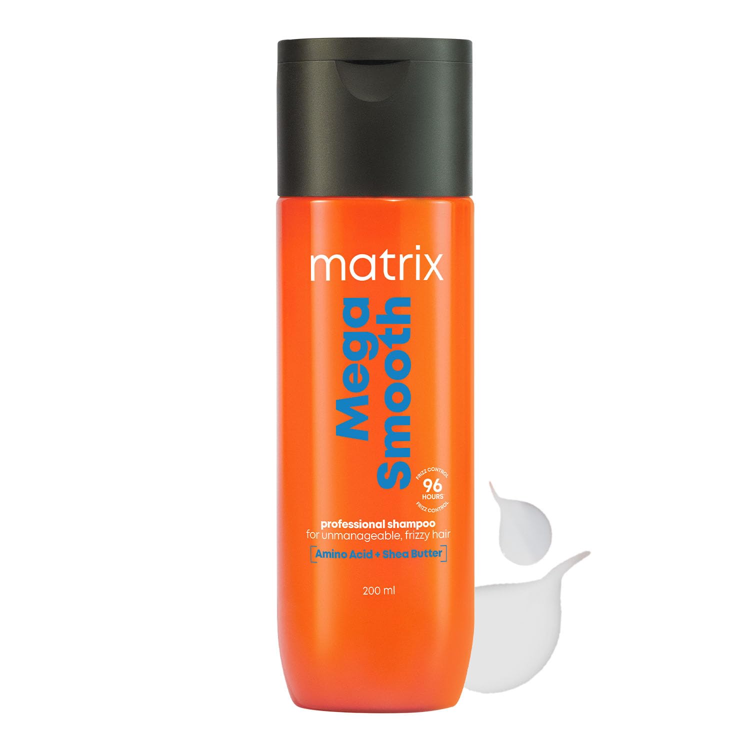 Matrix Mega Smooth Professional Shampoo with Shea Butter & Amino Acids, for Frizzy Hair | Max Smoothness for 4 Days | | Used by 1 Lakh Hairstylists*| For All Hair Types | Paraben Free, 200ml