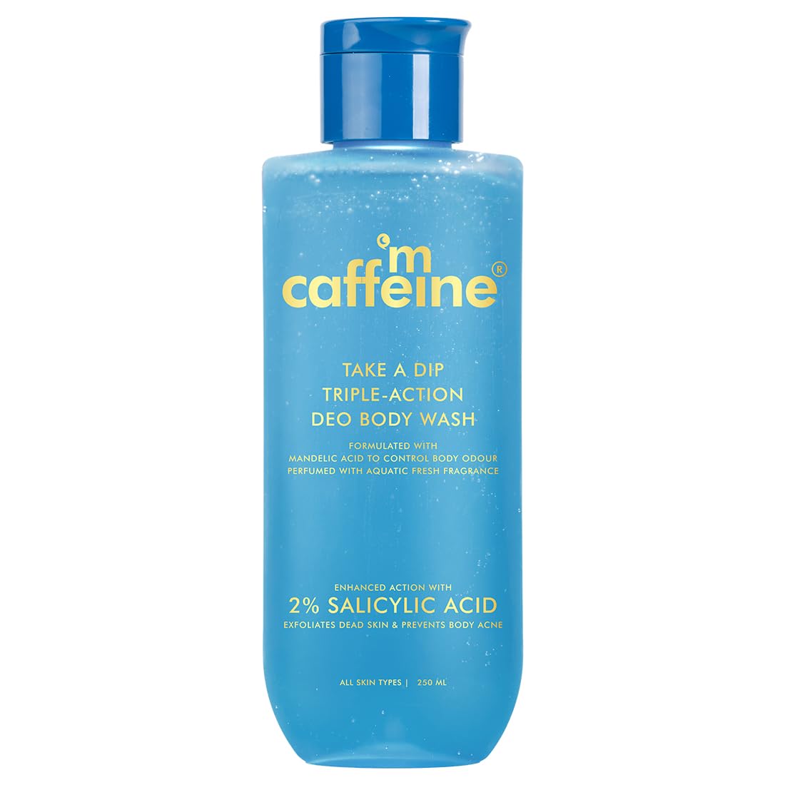 mCaffeine 2% Salicylic acid , 3-in-1 Perfume Body Wash - Odour Control, & Long Lasting Aqua Fresh Fragrance | Exfoliates & Smoothens Skin | Prevents Body Acne | Mandelic Acid | For Men & Women (250 ml)