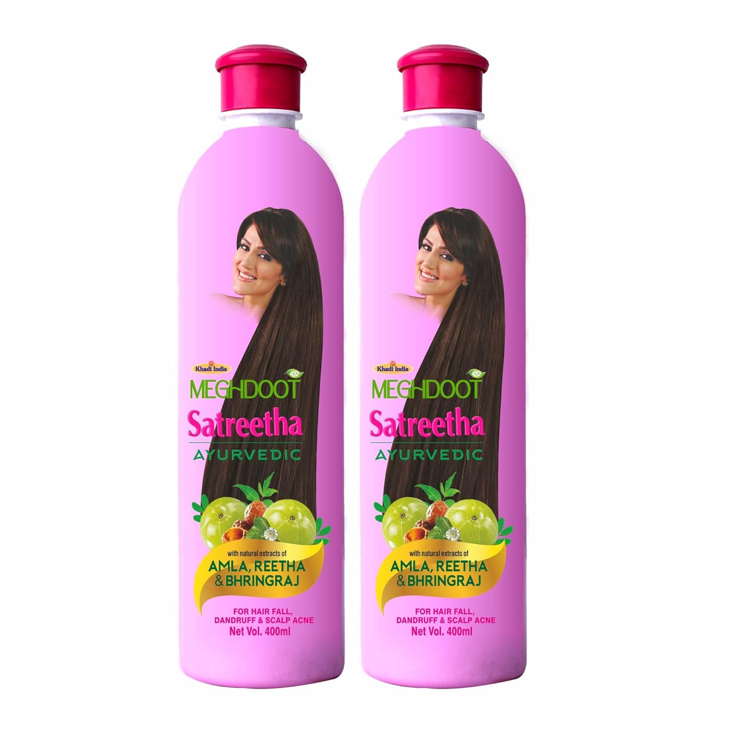 Meghdoot Ayurvedic Satreetha Shampoo Enriched With Extracts of Amla, Reetha and Bhringraj for Hair Fall Control, Dandruff Control, Scalp Acne, 400ml Each (Pack of 2)
