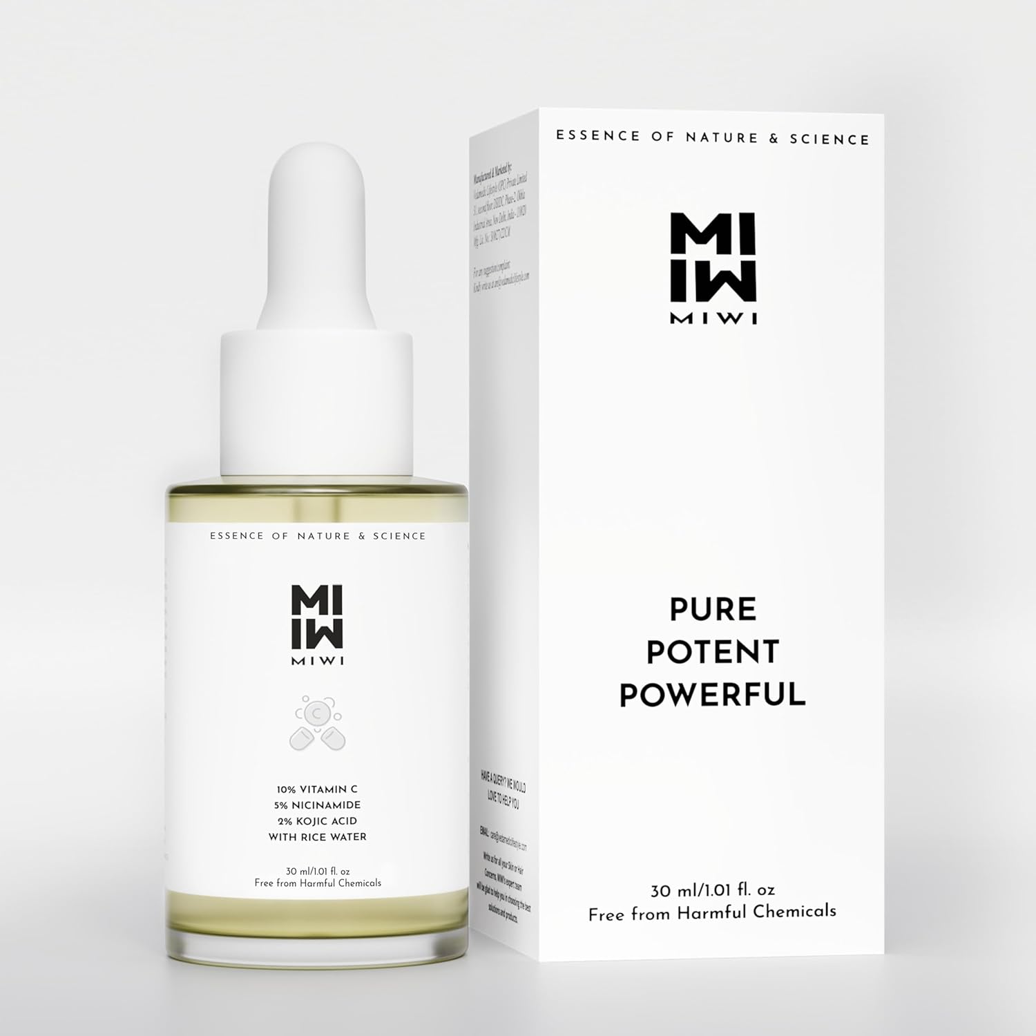 MIWI 10% Vitamin C serum for oily skin with 5% Niacinamide, 2% Kojic Acid & Rice Water | Brightening & Pigmentation Serum for Glowing Skin | Unisex Serum | Korean Skincare Inspired | 30 ml