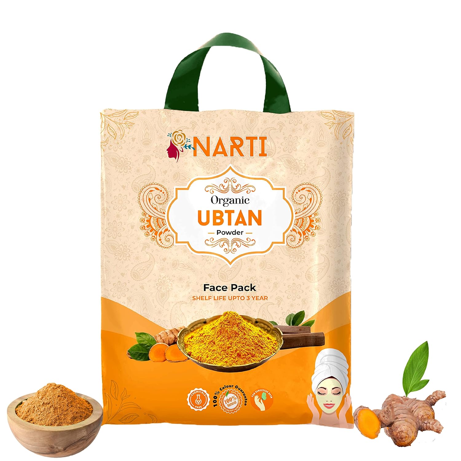 Narti Ubtan Powder for Face wash And Body Pack 500g Organic Haldi Chandan | Herbal for Tan Removal, Bridal Glow & Skin Brightening | Natural Turmeric Sandalwood Cleanser & Moisturizer | Pack of 1