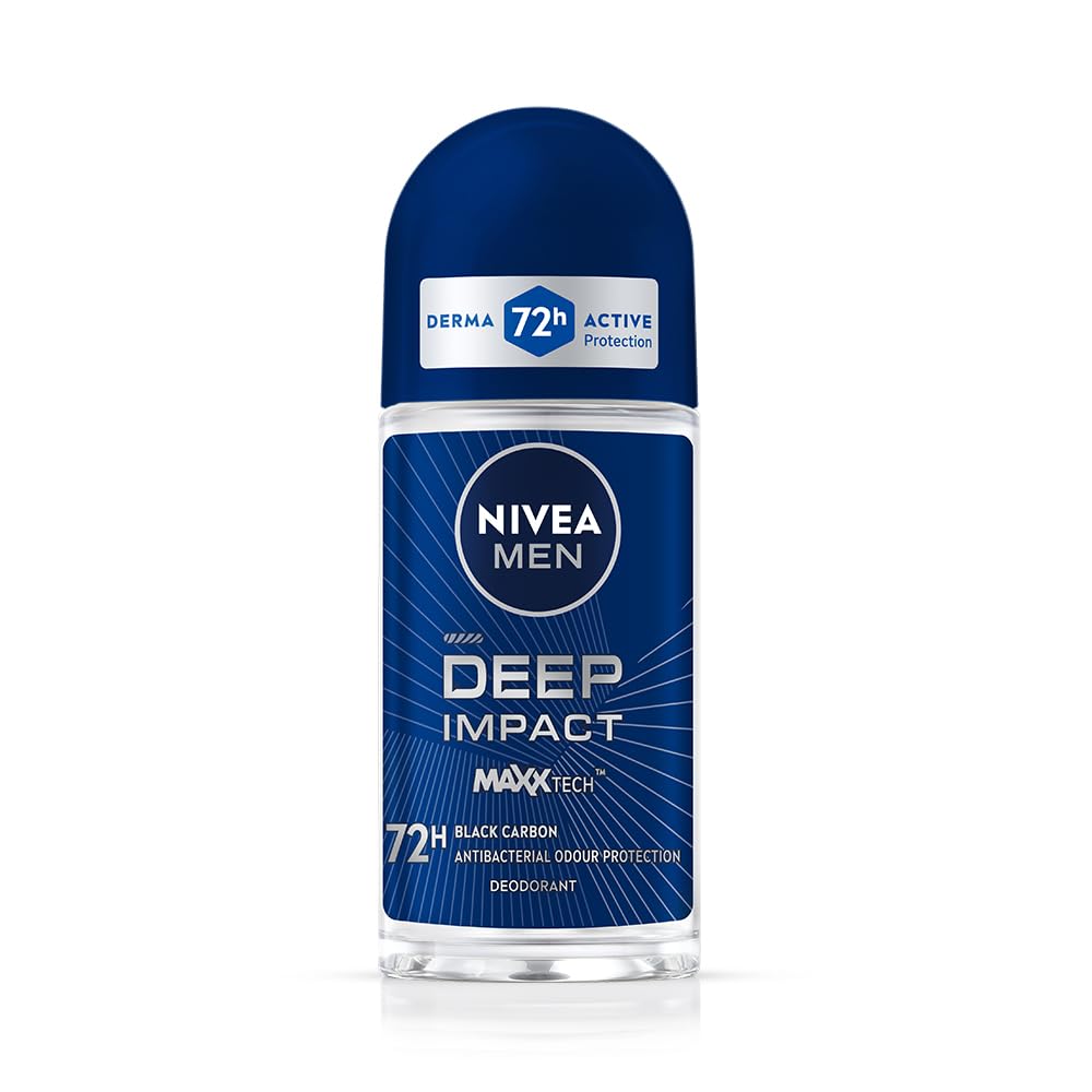 NIVEA MEN Deep Impact Freshness Underarm Roll On Deodorant for Men with Black Carbon | Long Lasting Antiperspirant Roll On for Body Odour Control | Alcohol Free Underarm Deodorant Roll On 50ml