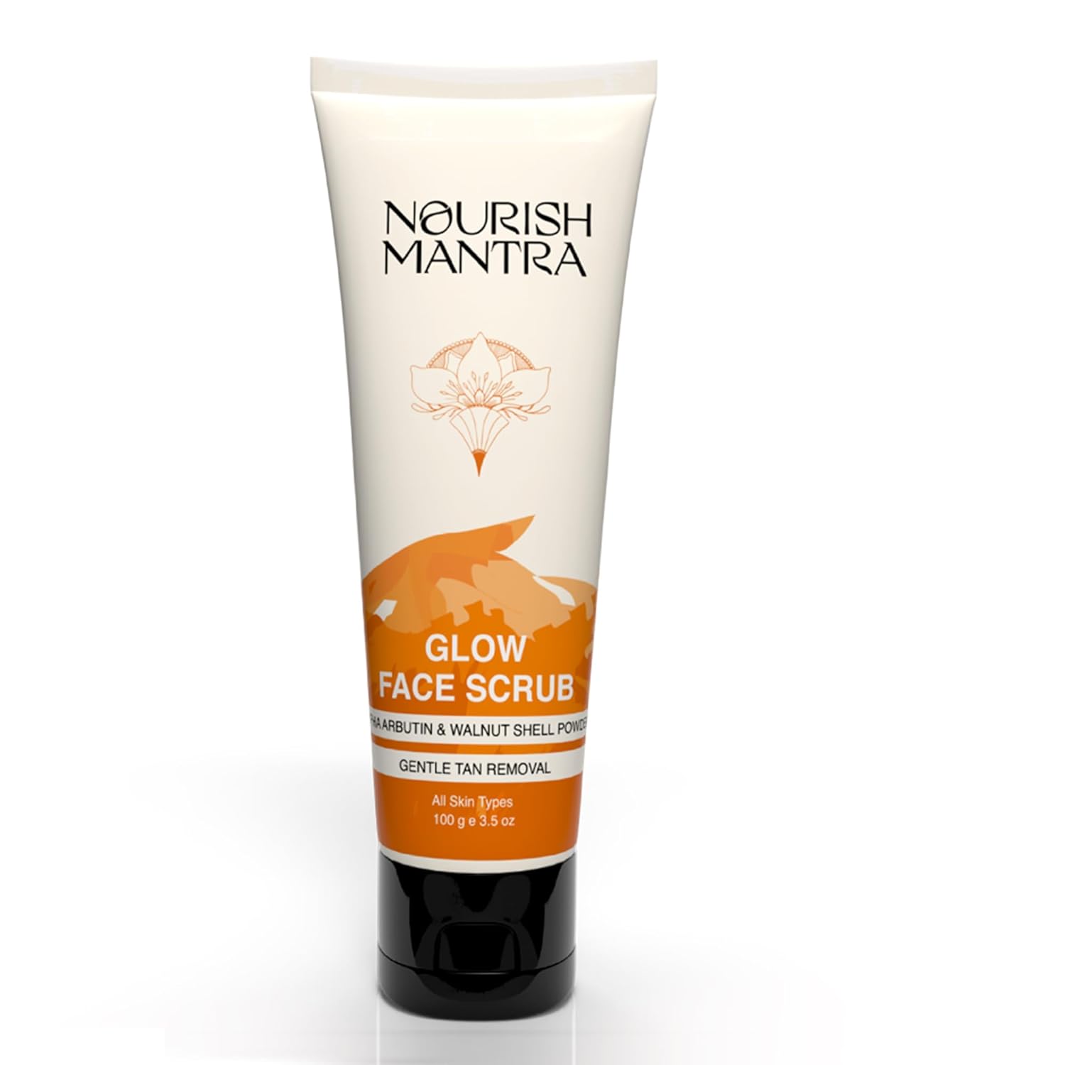 Nourish Mantra Glow Face Scrub | For Tan Removal, Gentle Exfoliation, & Improved Skin Tone | Infused with Walnut Shell Powder, Alpha Arbutin, Hyaluronic Acid, Kakadu Plum | Suits All Skin Types | For Men & Women | 100g