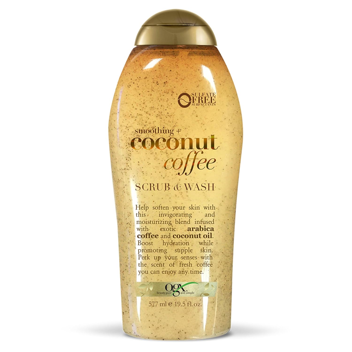 OGX Smoothing + Coconut Coffee Exfoliating Body Scrub with Arabica Coffee & Coconut Oil, Moisturizing Body Wash for Dry Skin, Paraben-Free with Sulfate-Free Surfactants, 19.5oz