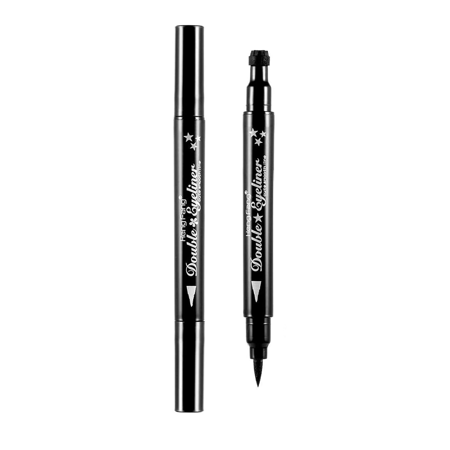 Pinkiou 1x Eyeliner Pencil Pen with Eye Makeup Stamp Waterproof Double Sided Long Lasting Seal Eyeliner Cosmetics Tool(Star) Black, Satin Finish