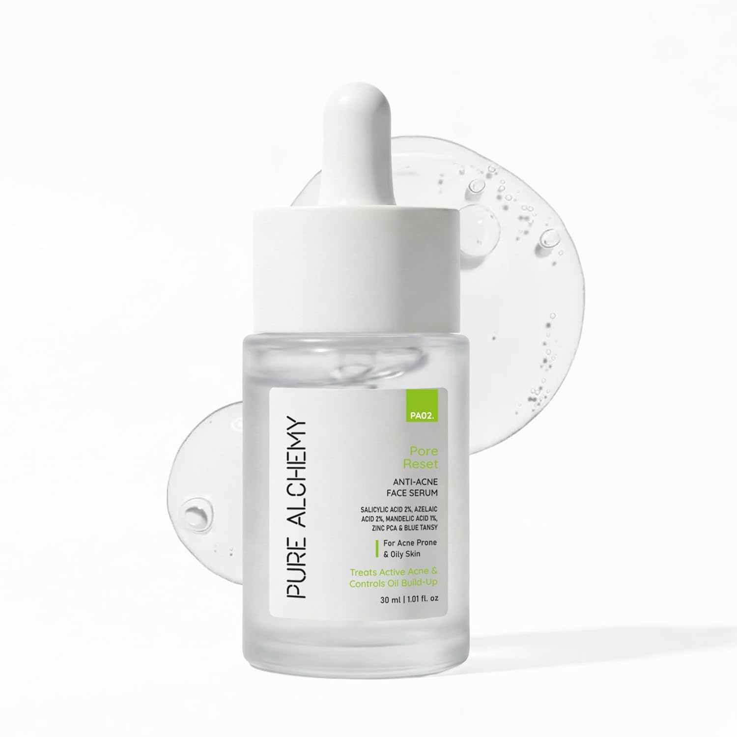 Pore Reset Serum for Acne and Dark Spots, Skin Care Solution with 2% Salicylic, 2% Azelaic, 1% Mandelic Acids, Acne Correcting Serum for Clearer, Balanced, Oil-Controlled Skin (30ml)