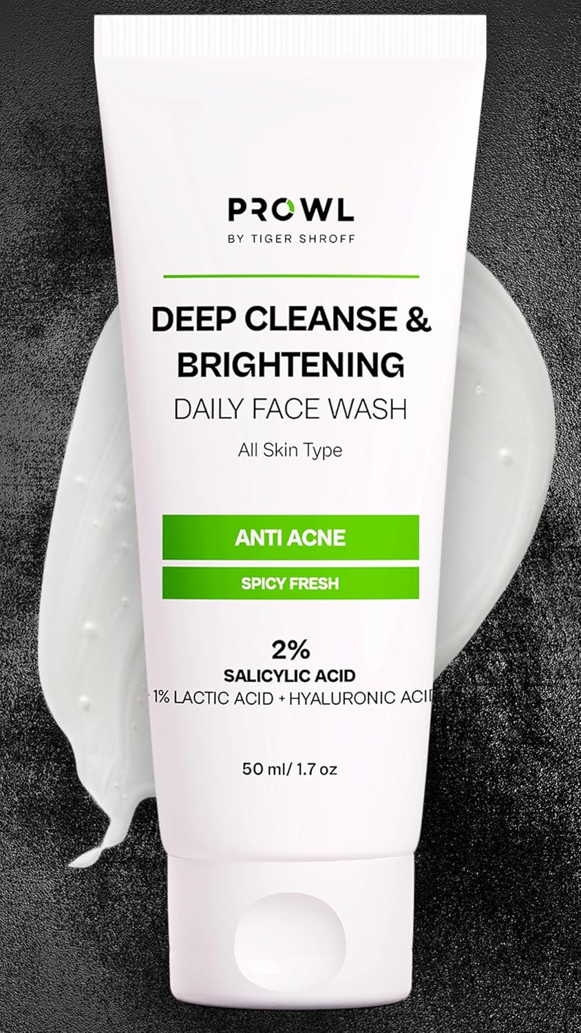 PROWL by Tiger Shroff Facewash 2% Salicylic Acid | Anti Acne For Dry Combination Oily & Acne Prone Man Skin Care with 1% Lactic Acid, Hyaluronic Acid | Exfoliating Brightening Face Wash For Men | 50ml