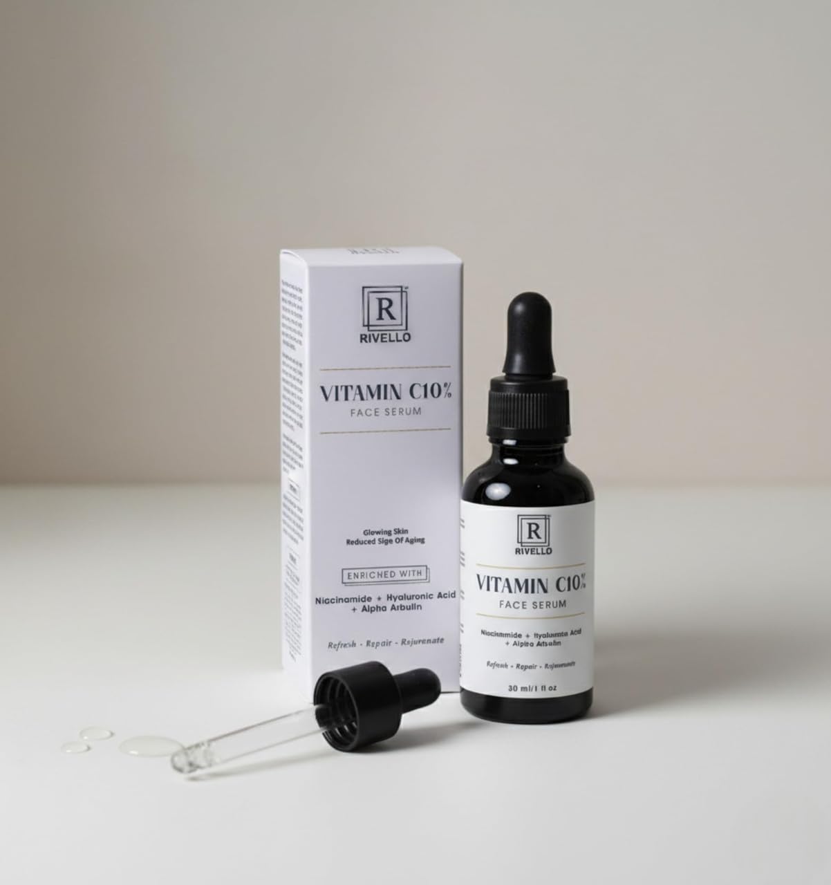 RIVELLO Vitamin C 10% Face Serum-30ml | Night Vitamin C Serum With 10% Pure Vitamin C for Bright Skin | PM Routine Vitamin C Serum Suitable For All Skin Types | For Men & Women